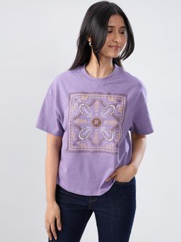 Spykar - Purple Printed Oversized Fit T-shirt