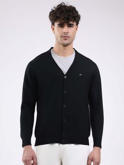 Monte Carlo - Men's V-Neck Full Sleeve Cardigan - Black