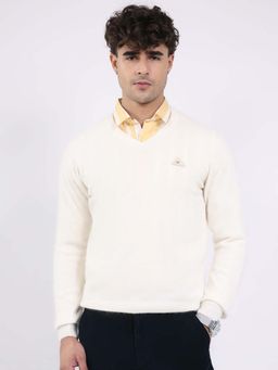 Monte Carlo - Men's V-Neck Full Sleeve Pullover - White
