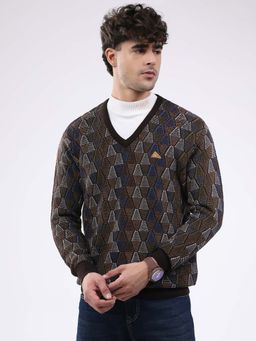 Monte Carlo - Men's V-Neck Full Sleeve Pullover - Brown