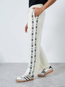Styli - Men Boho Tape Oversize Terry Track Pant with Thick Drawcord - Cream