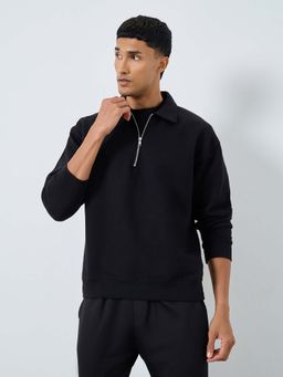 Styli - Men Boxy Fit Solid Fleece Sweatshirt - Black