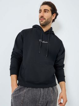 Styli - Men Oversized Fit Earth Friendly Fleece Hoodie - Black
