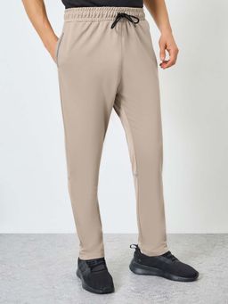 Styli - Men Slim Fit Poly Dry Fit Track Pant with Side Contrast Zipper - Khaki
