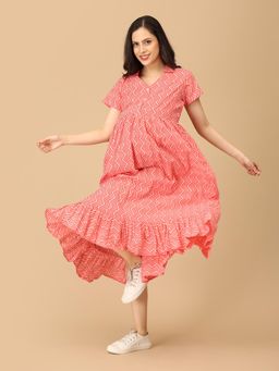 The Mom Store - Chroma Coral Maternity & Nursing Dress