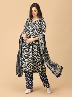 The Mom Store - Monoblue Maternity & Nursing Kurta & Pant With Dupatta