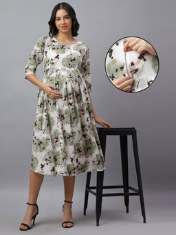 Mamma's Maternity - Green Cotton Blend Printed Maternity Dress