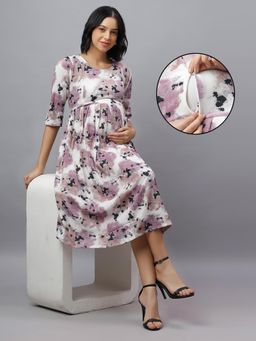 Mamma's Maternity - Purple Cotton Blend Printed Maternity Dress
