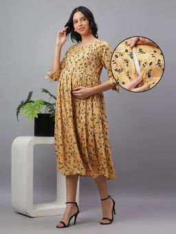 Mamma's Maternity - Yellow Rayon Printed Maternity Dress