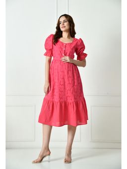 Aaruvi Ruchi Verma - Pink Schiffli Embroidered Cotton Maternity A-Line Dress