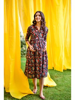CRAFIQA - Midnight Floral Cotton Maternity & Nursing Dress