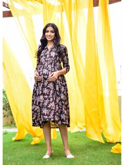 CRAFIQA - Midnight Jaal Cotton Maternity & Nursing Dress