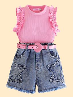 Hopscotch - 2-Pc Starry Pop Ruffle Top and Shorts with Belt