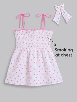 Hopscotch - Cotton Spaghetti Strap Dress with Bow Hairclip