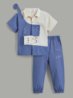 Hopscotch - 2-Pc Palm Color Block Cotton Shirt and Joggers