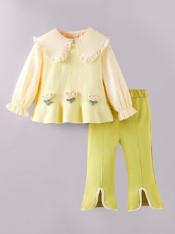 Hopscotch - 3-Pc Floral Top and Waistcoat with Flare Pant