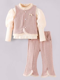 Hopscotch - 3-Pc Bow Waistcoat and Top Ruffle Flare Pants