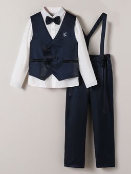 Hopscotch - 3-Pc Bamboo Embroidered Formal Shirt Pant, Waistcoat and Bow with Suspender