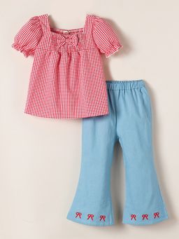 Hopscotch - 2-Pc Gingham Blouse and Jeans