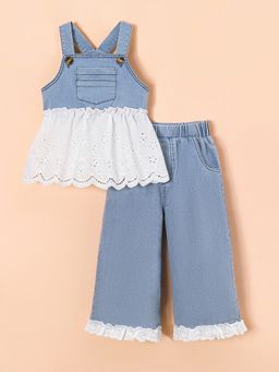 Hopscotch - 2-Pc Lace Detail Denim Top and Jeans