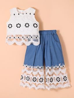 Hopscotch - 2-Pc Crochet Lace Detail Top and Jeans