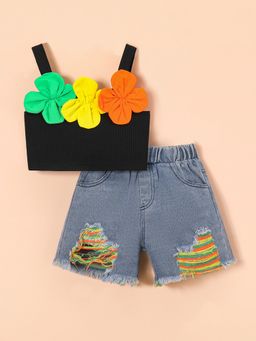 Hopscotch - 2-Pc 3D Bloom Detail Top and Shorts