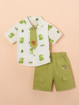 Hopscotch - 2-Pc Dino Safari Tie Formal Shirt and Shorts