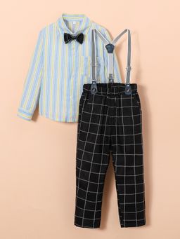 Hopscotch - 2-Pc Stripe Grid Bow Tie Shirt and Pant with Suspender