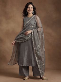 Jaipur Kurti - Women Grey Embroidered Kurta Pant and Dupatta