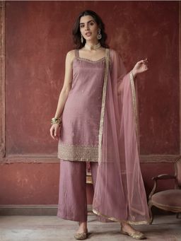 Jaipur Kurti - Women Pink Embroidered Kurta Pant and Dupatta
