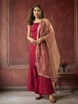 Jaipur Kurti - Women Pink Embroidered Kurta Palazzo and Dupatta