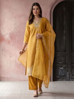 Jaipur Kurti - Women Mustard Kurta Pant and Dupatta
