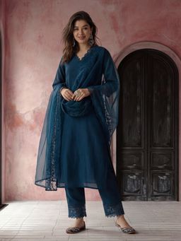 Jaipur Kurti - Women Navy Blue Kurta Pant and Dupatta