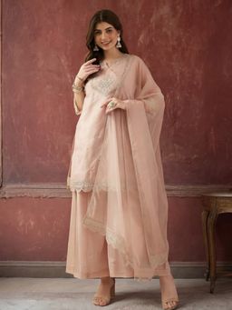 Jaipur Kurti - Women Peach Kurta Palazzo and Dupatta