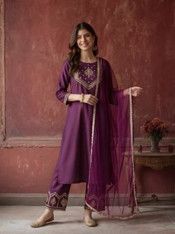 Jaipur Kurti - Women Purple Kurta Pant and Dupatta