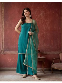 Jaipur Kurti - Women Turquoise Kurta Palazzo and Dupatta