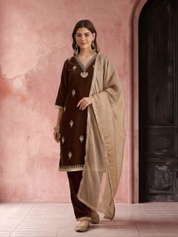 Jaipur Kurti - Women Brown Kurta Pant and Dupatta
