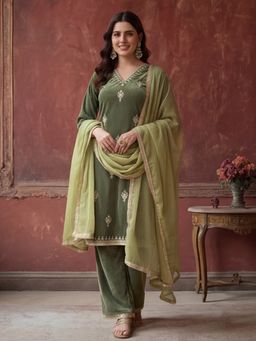 Jaipur Kurti - Women Green Kurta Pant and Dupatta
