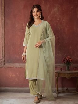 Jaipur Kurti - Women Green Kurta Pant and Dupatta