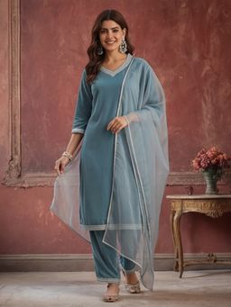 Jaipur Kurti - Women Blue Kurta Pant and Dupatta