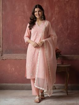 Jaipur Kurti - Women Peach Kurta Pant and Dupatta