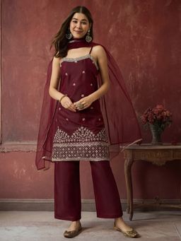 Jaipur Kurti - Women Maroon Kurta Pant and Dupatta