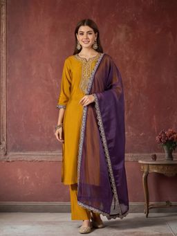 Jaipur Kurti - Women Mustard Kurta Pant and Dupatta