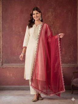 Jaipur Kurti - Women Off White Kurta Pant and Dupatta
