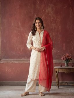 Jaipur Kurti - Women Off White Kurta Pant and Dupatta