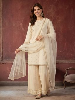 Jaipur Kurti - Women Off White Kurta Palazzo and Dupatta