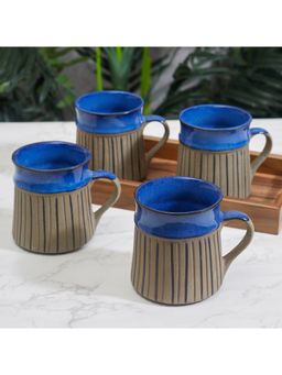 HomeTown - Fiesta Studio Pottery Unico Coffee Mug Set Of 4 In Blue Colour