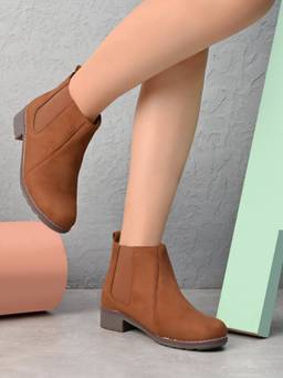 XE Looks - Women'S Tan Chelsea Ankle Boots with Elastic Side Panel