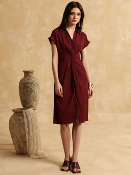 Kazo - Women Wine Solid Knee Length Dress