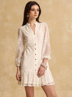 Kazo - Women Cream Textured Mini Dress